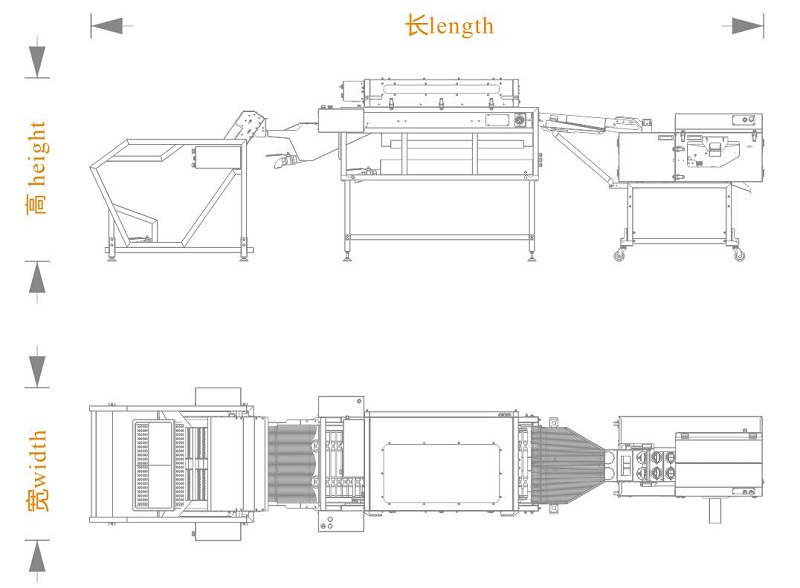 上蛋+洗蛋+雙排敲蛋機(jī)組合生產(chǎn)線<長寬高>尺寸圖