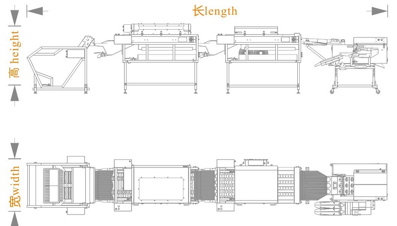 上蛋+洗蛋+烘干+三排敲蛋機(jī)組合生產(chǎn)線<長寬高>尺寸圖