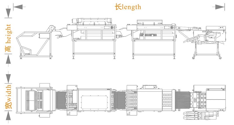 上蛋+洗蛋+烘干+四排敲蛋機(jī)組合生產(chǎn)線<長(zhǎng)寬高>尺寸圖